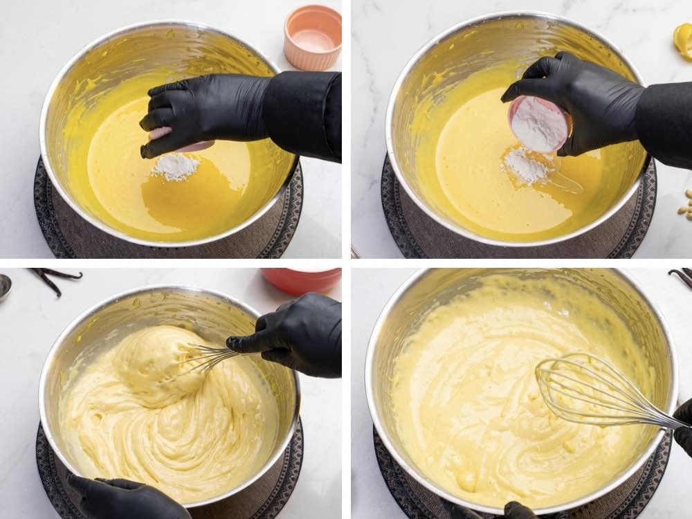 Nylon Khaman dhokla Baking soda and water being gently mixed into the rested khaman dhokla batter