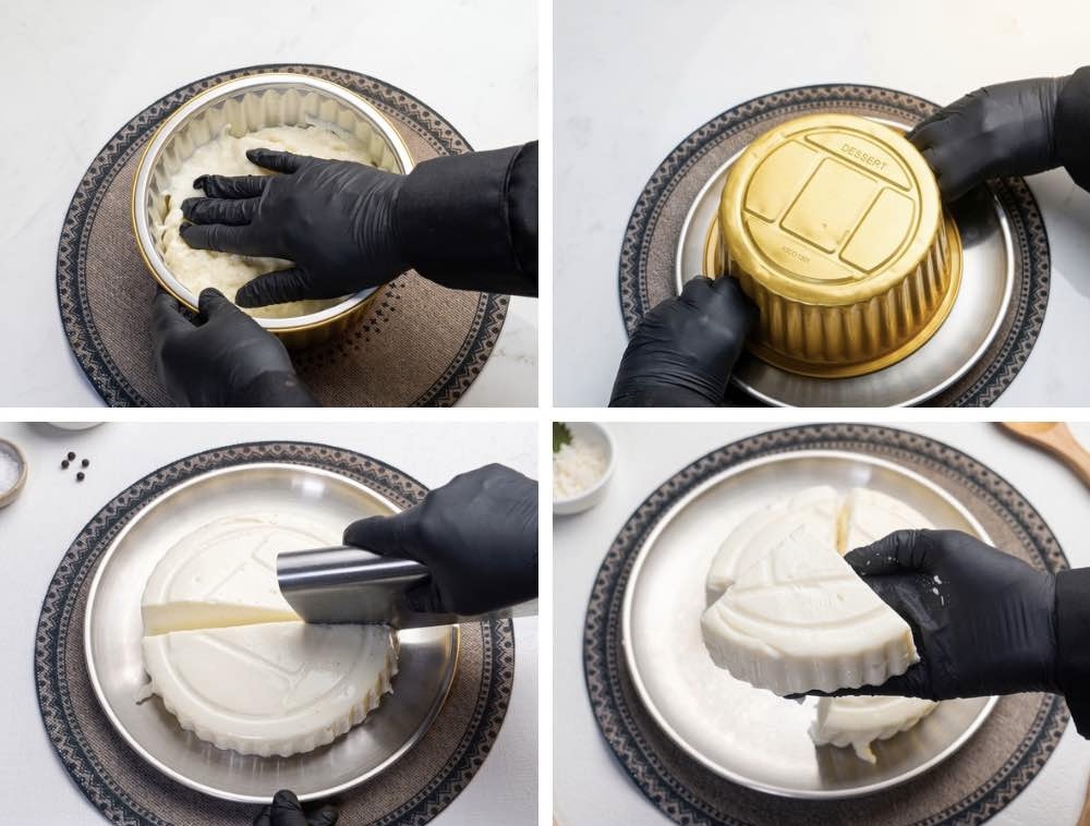 Dividing the Creamy Base Cooled creamy cornstarch mixture divided into four equal portions