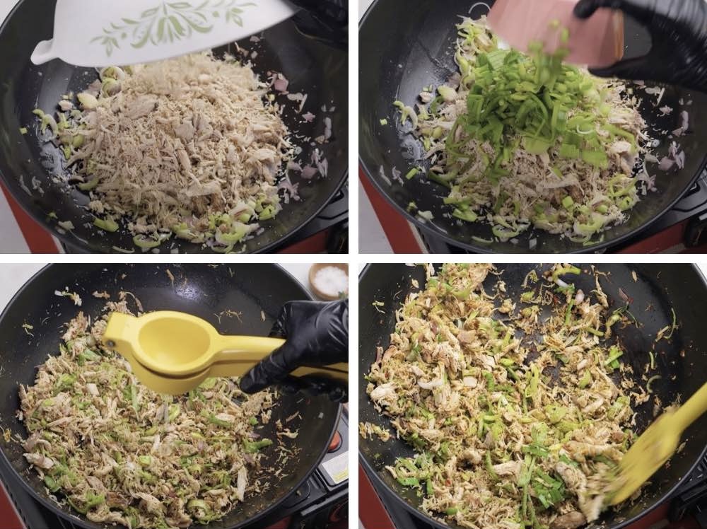 Turkish borek Slicing onions and leeks sautéing in a pan with aromatic spices for the börek filling