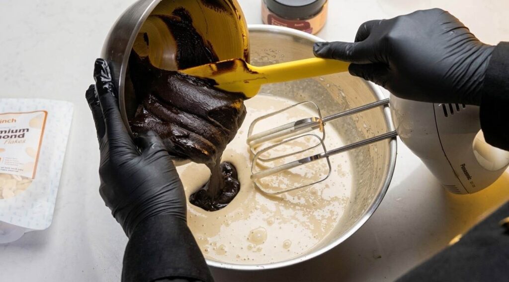 Cocoa brownie Add cocoa mixture to eggs