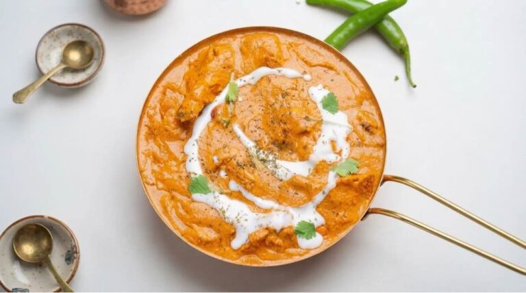 Homemade creamy butter chicken masala served in a bowl